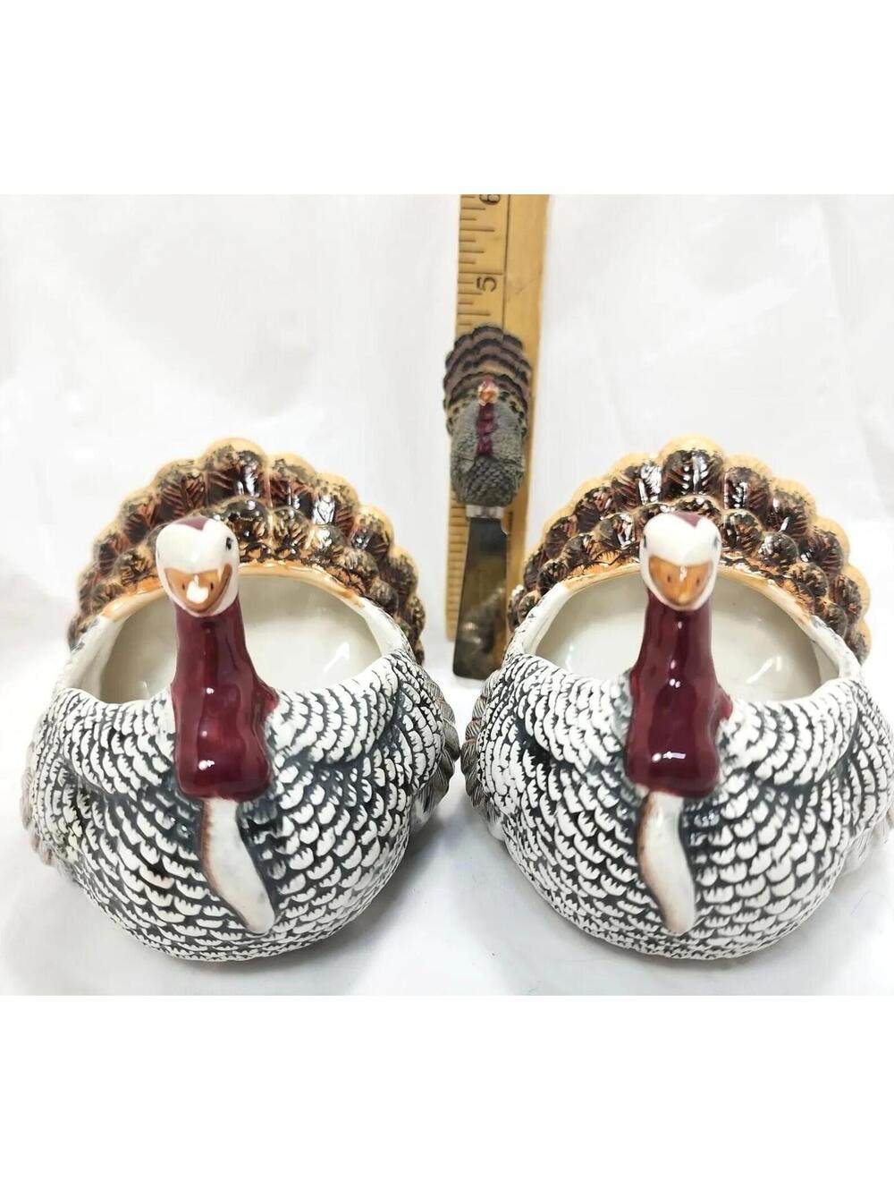 Warren Kimble Turkey Gravy Candy Bowl Vase Set Boston Warehouse Thanksgiving 2x